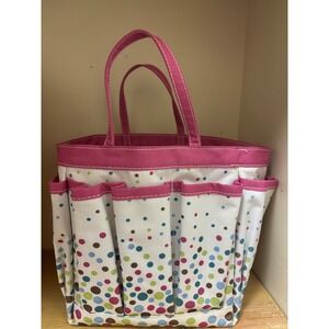 Womens Polka Dot Organizer Tote Bag Pink Trim Multi Pocket Storage Bag